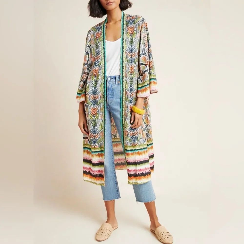Anthropologie Bl^nk Annette Kimono Robe Coverup Dress Snake Print One Size